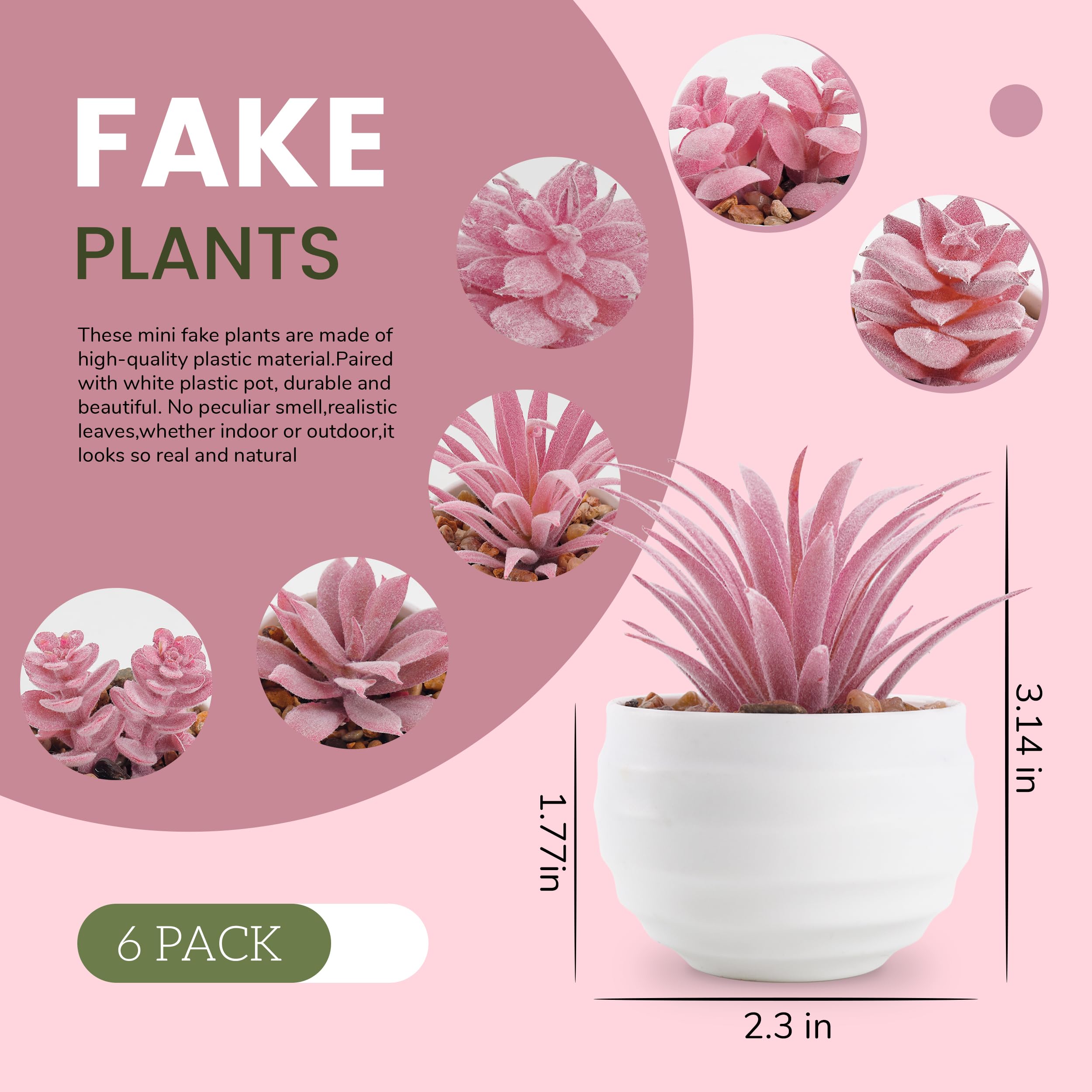 Der Rose Set of 6 Succulents Plants Artificial in Pots Small Fake Plants for Bedroom Aesthetic Living Room Shelf Bathroom Decor Office Desk Accessories