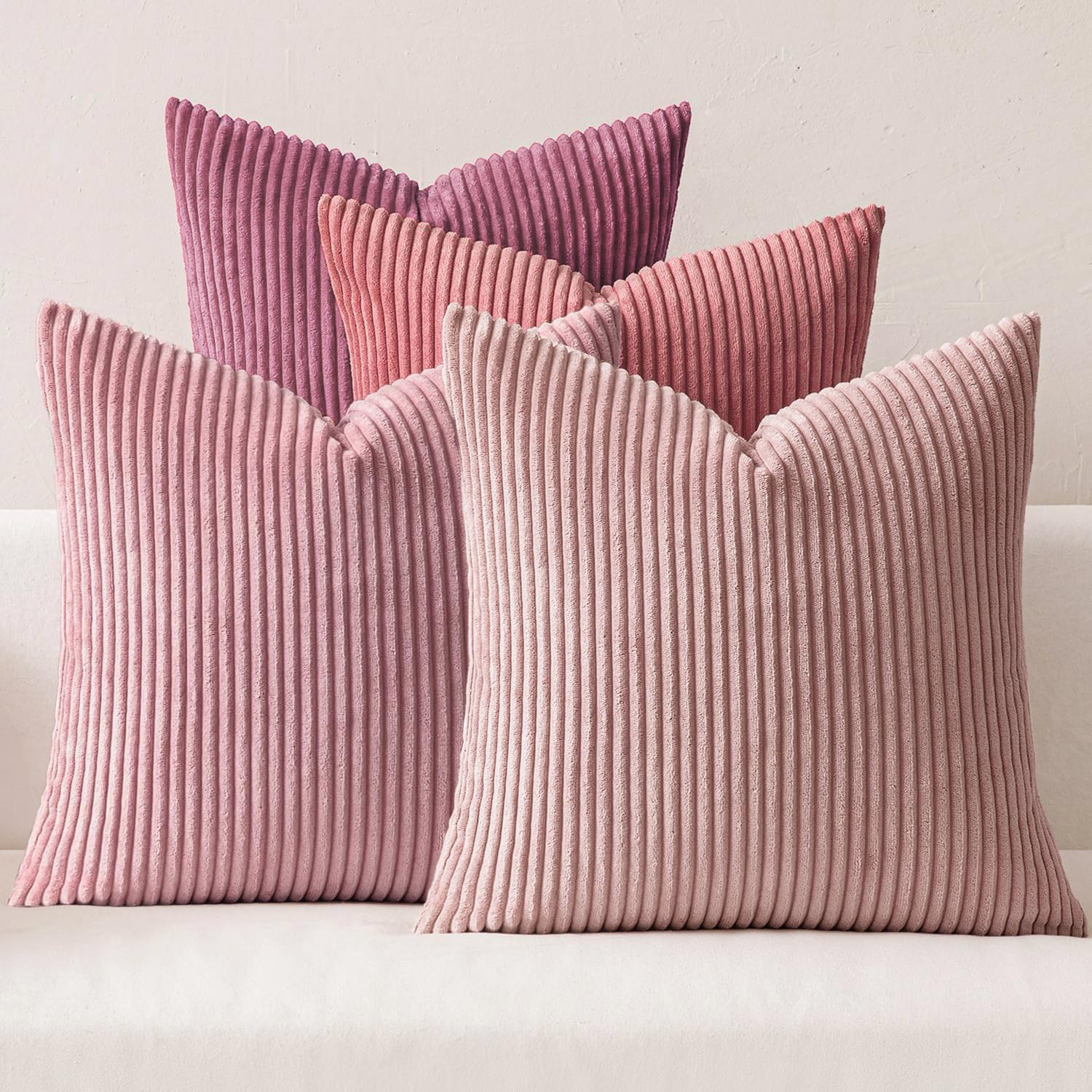 MIULEE Boho Farmhouse Sage Green Throw Pillow Covers 18x18 Inch Set of 4 Mordern Nordic Cushion Covers Soft Corduroy Spring Home Decor for Couch Bed Sofa Living Room Forest Green