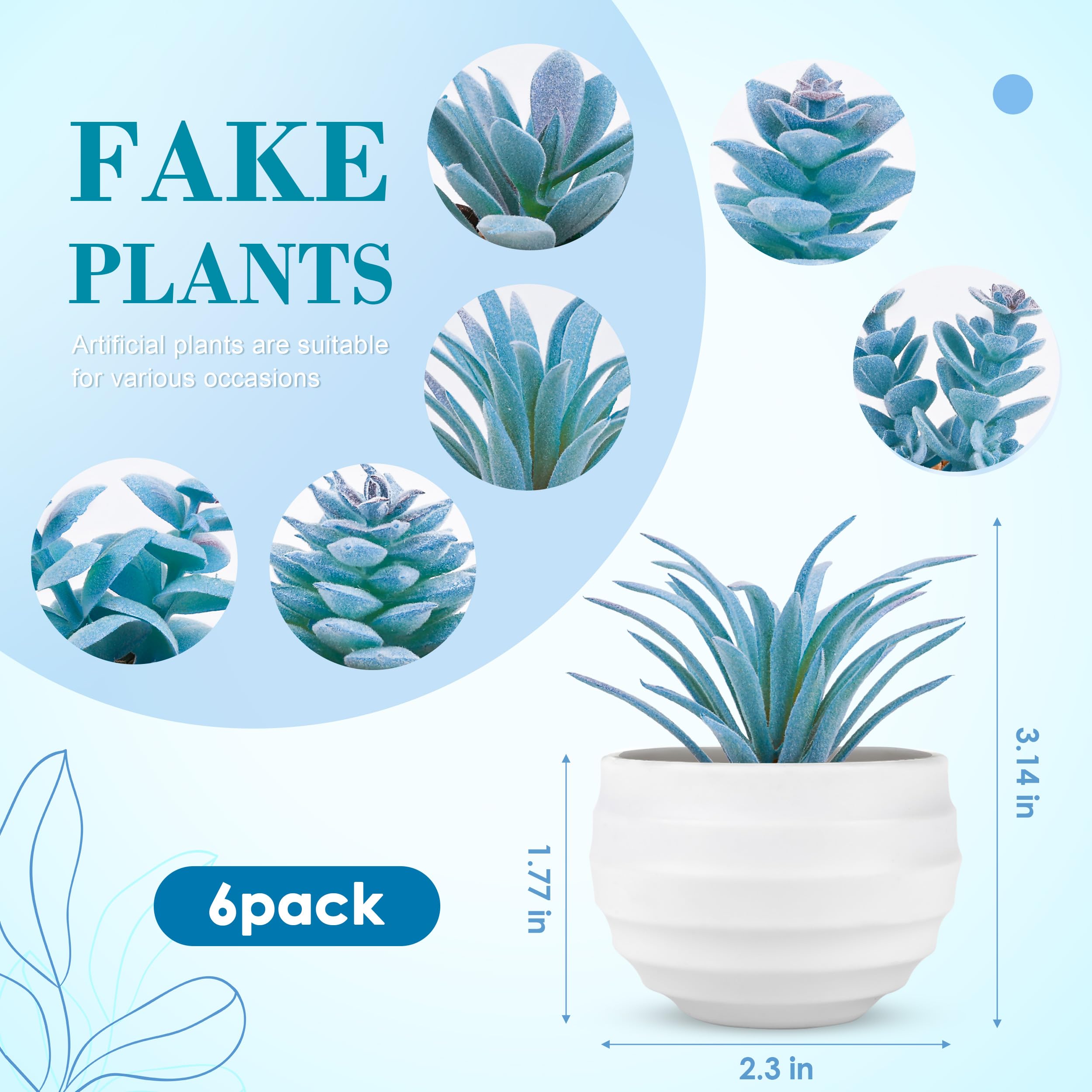 Der Rose Set of 6 Succulents Plants Artificial in Pots Small Fake Plants for Bedroom Aesthetic Living Room Shelf Bathroom Decor Office Desk Accessories