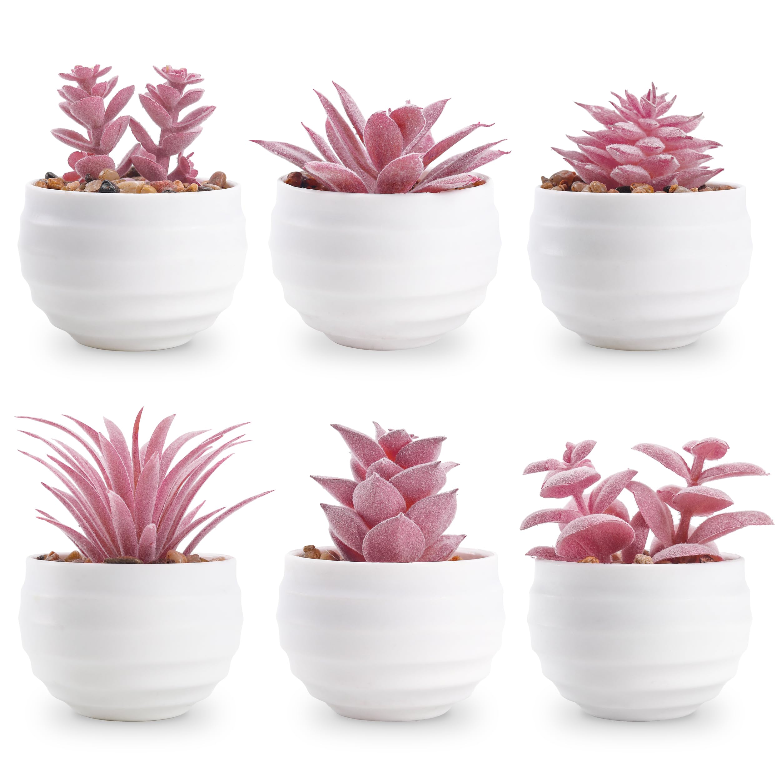 Der Rose Set of 6 Succulents Plants Artificial in Pots Small Fake Plants for Bedroom Aesthetic Living Room Shelf Bathroom Decor Office Desk Accessories