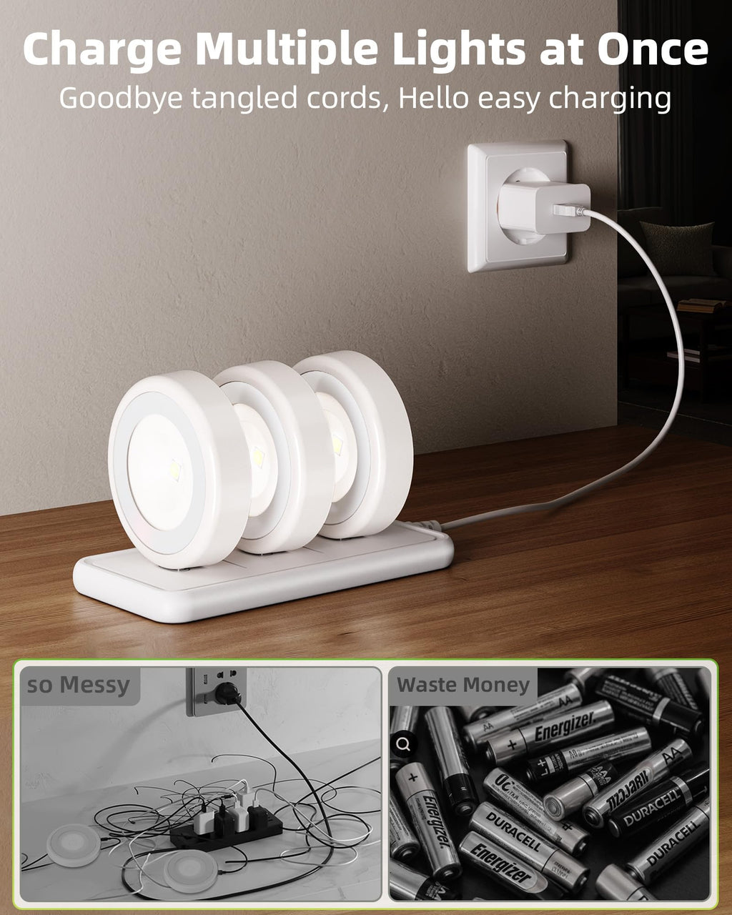 EZVALO LED Puck Lights, Rechargeable Battery Touch Light, 2.5'' Mini Tap Lights, Wireless Closet Light, Under Cabinet Lighting, 3 Color Temps, Stick On Lights Kitchen,Closet,Pantry(2 Pack)