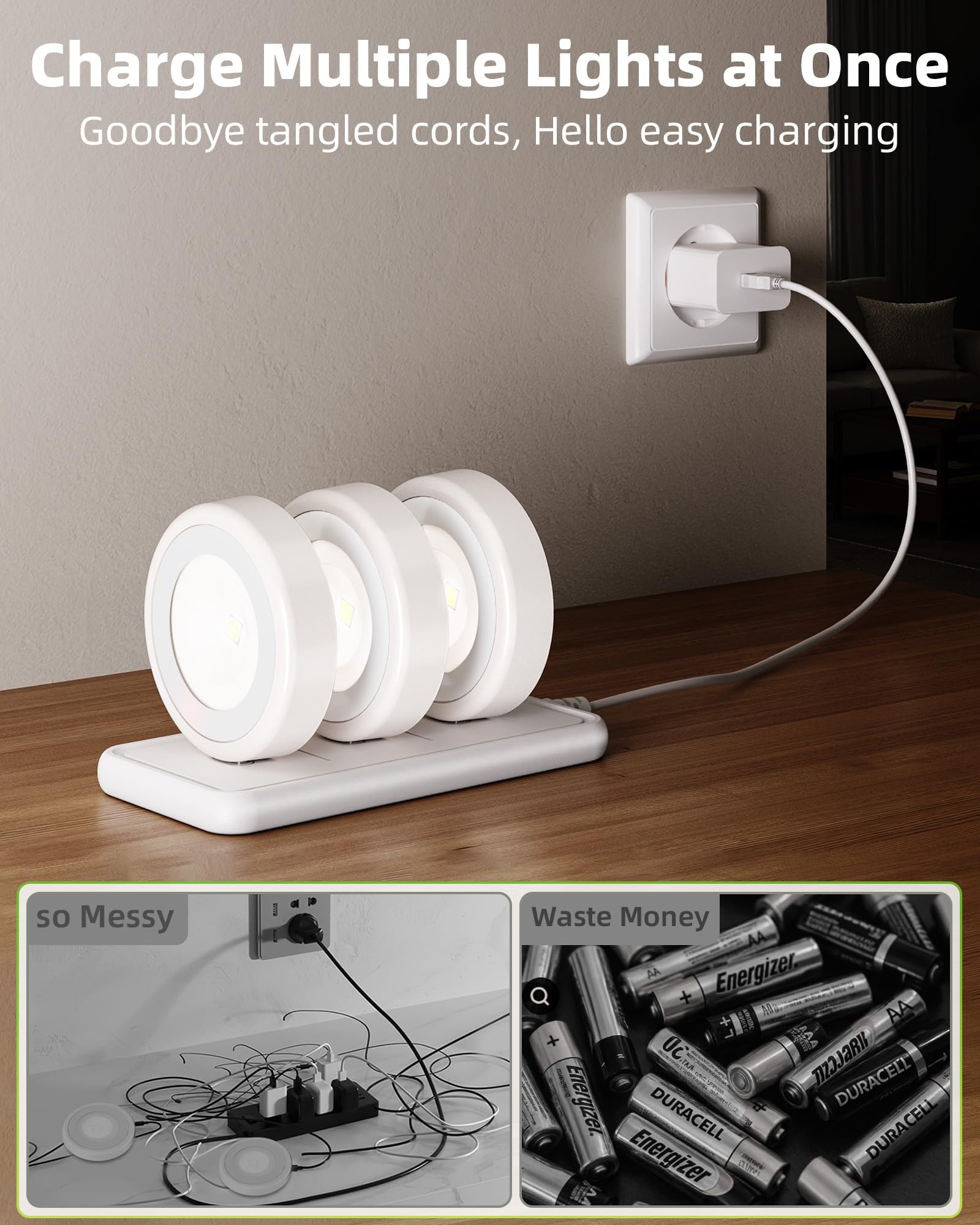 EZVALO LED Puck Lights, Rechargeable Battery Touch Light, 2.5'' Mini Tap Lights, Wireless Closet Light, Under Cabinet Lighting, 3 Color Temps, Stick On Lights Kitchen,Closet,Pantry(2 Pack)
