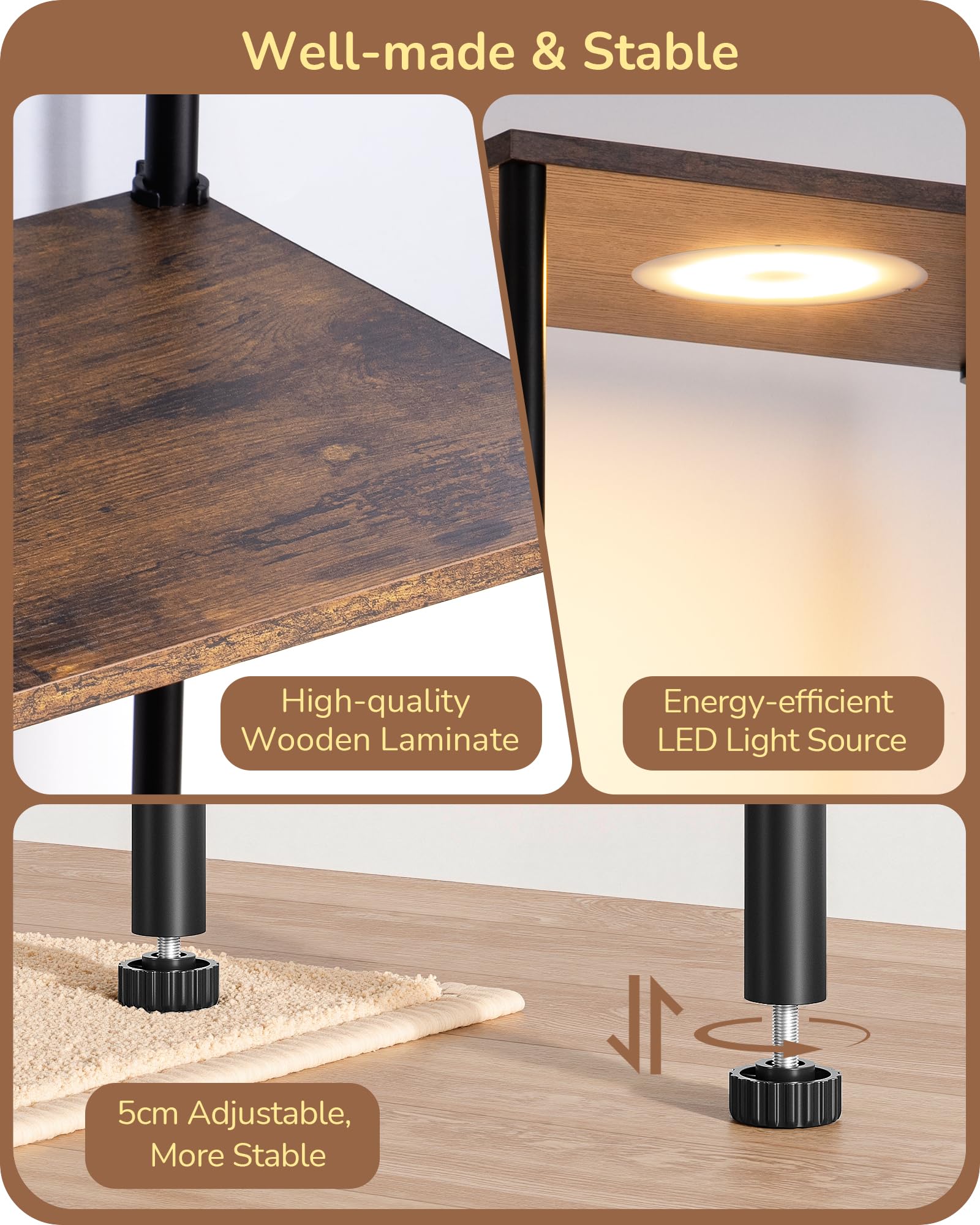 EDISHINE RGBW Modern Floor Lamp, 5-Tier Display Shelf with Light, Adjustable Brightness & Color Temperature, 3 Lighting Modes, Remote Control, Stable Floor Lamps for Living Room, Bedroom, Study, Black
