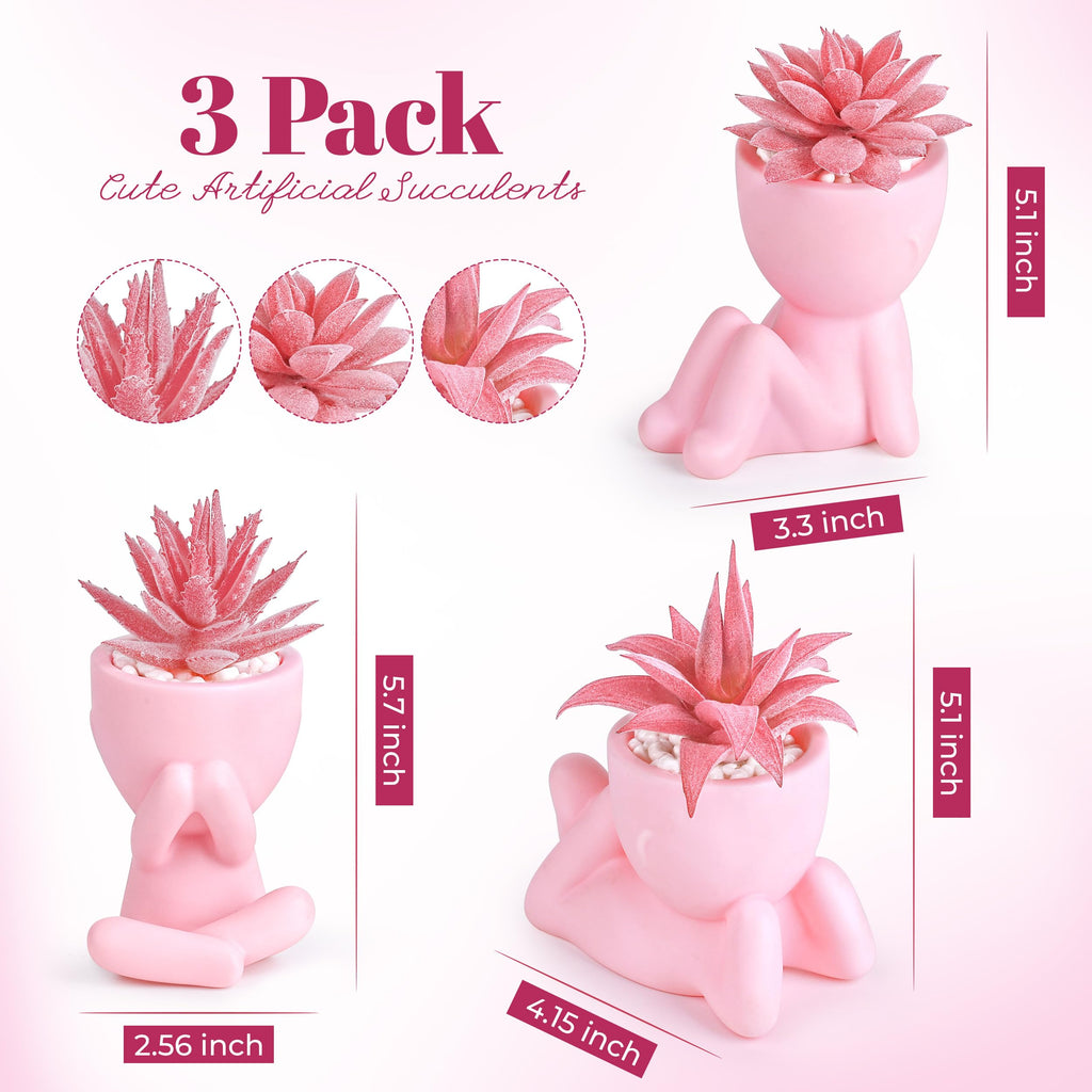 Der Rose 3pcs Fake Succulents Plants Artificial for Black Bathroom Bedroom Home Living Room Halloween Decor Aesthetic Indoor