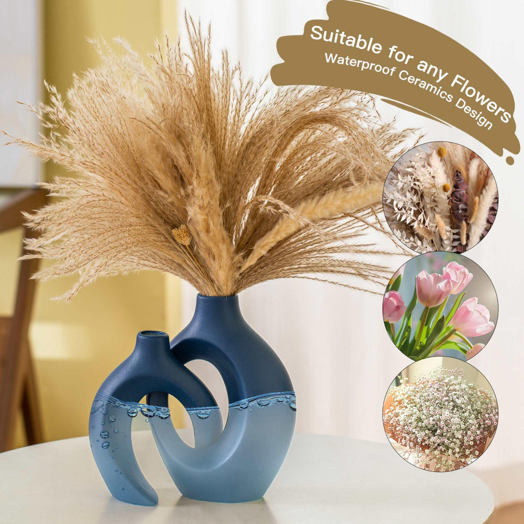 Lvases Snuggle Hollow Ceramic Vase Set of 2, Nordic Modern Boho ins Style Decorative Ceramic Aesthetic Flower Vase for Home Decor (Milky White W 6.3" X H 8.4")
