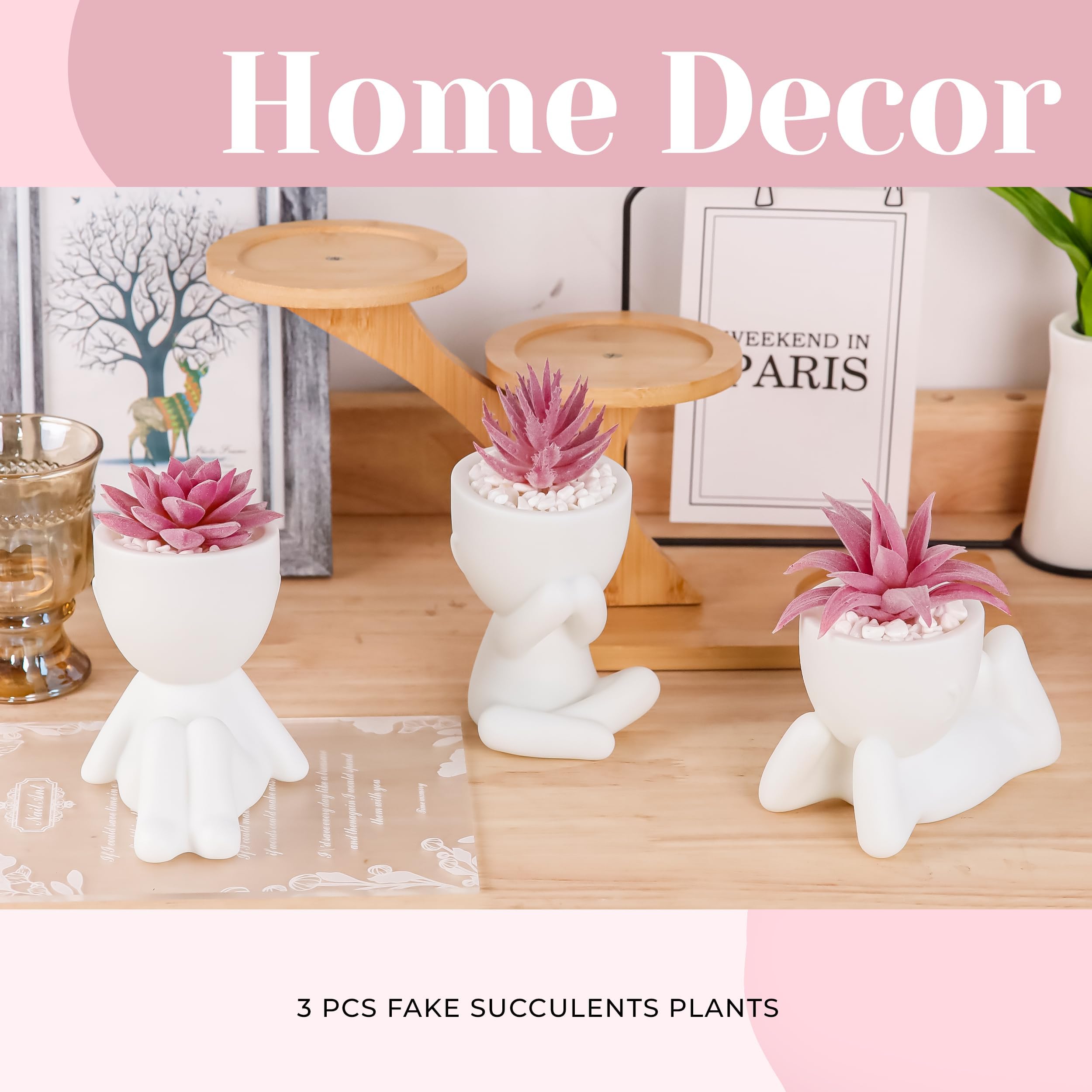 Der Rose 3pcs Fake Succulents Plants Artificial for Black Bathroom Bedroom Home Living Room Halloween Decor Aesthetic Indoor