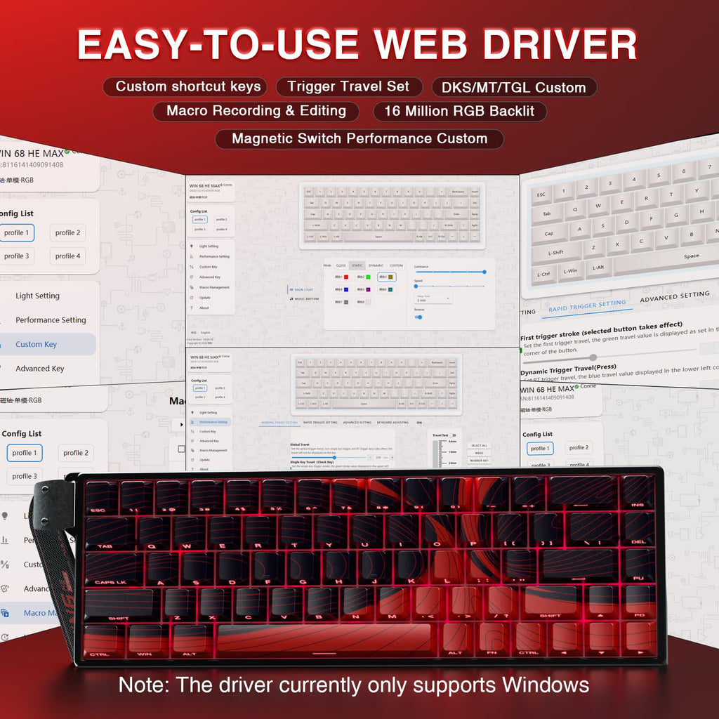 AULA WIN68 HE Mechanical Gaming Keyboard 60%, Hall Effect Magnetic Switch, Fast Trigger Mode Adjustable Actuation, 8000Hz Polling Rate, RGB Backlit, Wired Black Keyboard for Laptop/PC Gamer