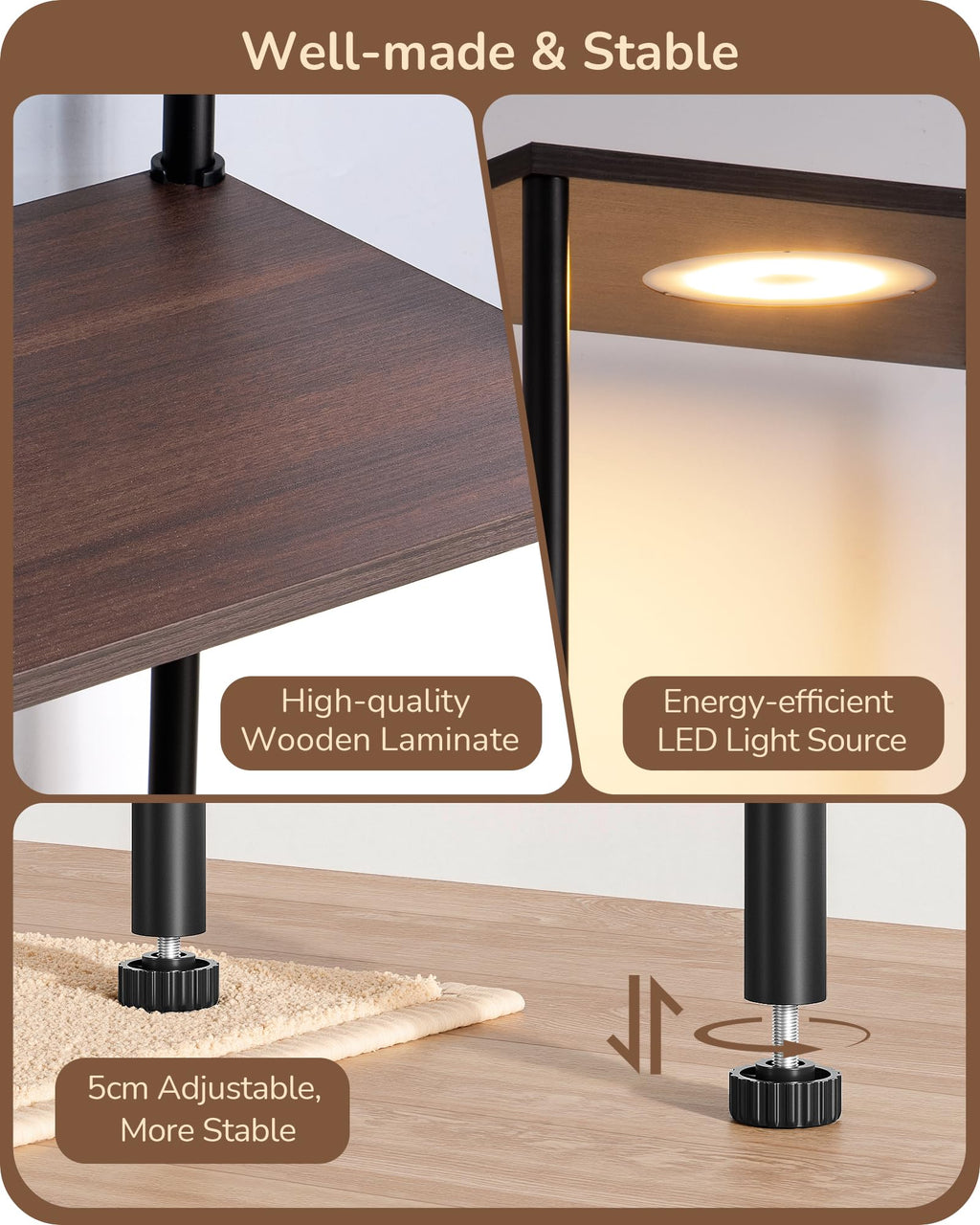 EDISHINE RGBW Modern Floor Lamp, 5-Tier Display Shelf with Light, Adjustable Brightness & Color Temperature, 3 Lighting Modes, Remote Control, Stable Floor Lamps for Living Room, Bedroom, Study, Black