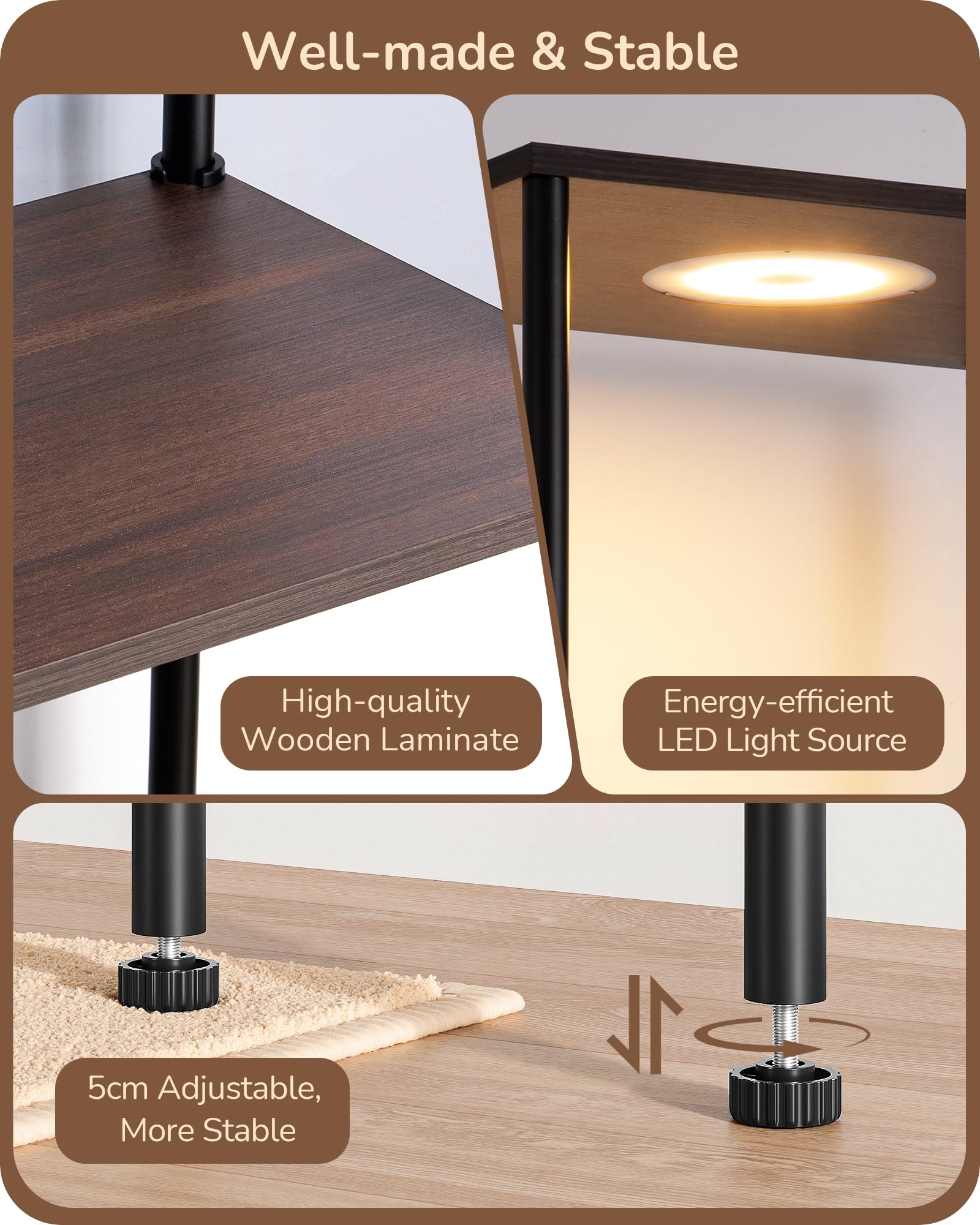 EDISHINE RGBW Modern Floor Lamp, 5-Tier Display Shelf with Light, Adjustable Brightness & Color Temperature, 3 Lighting Modes, Remote Control, Stable Floor Lamps for Living Room, Bedroom, Study, Black