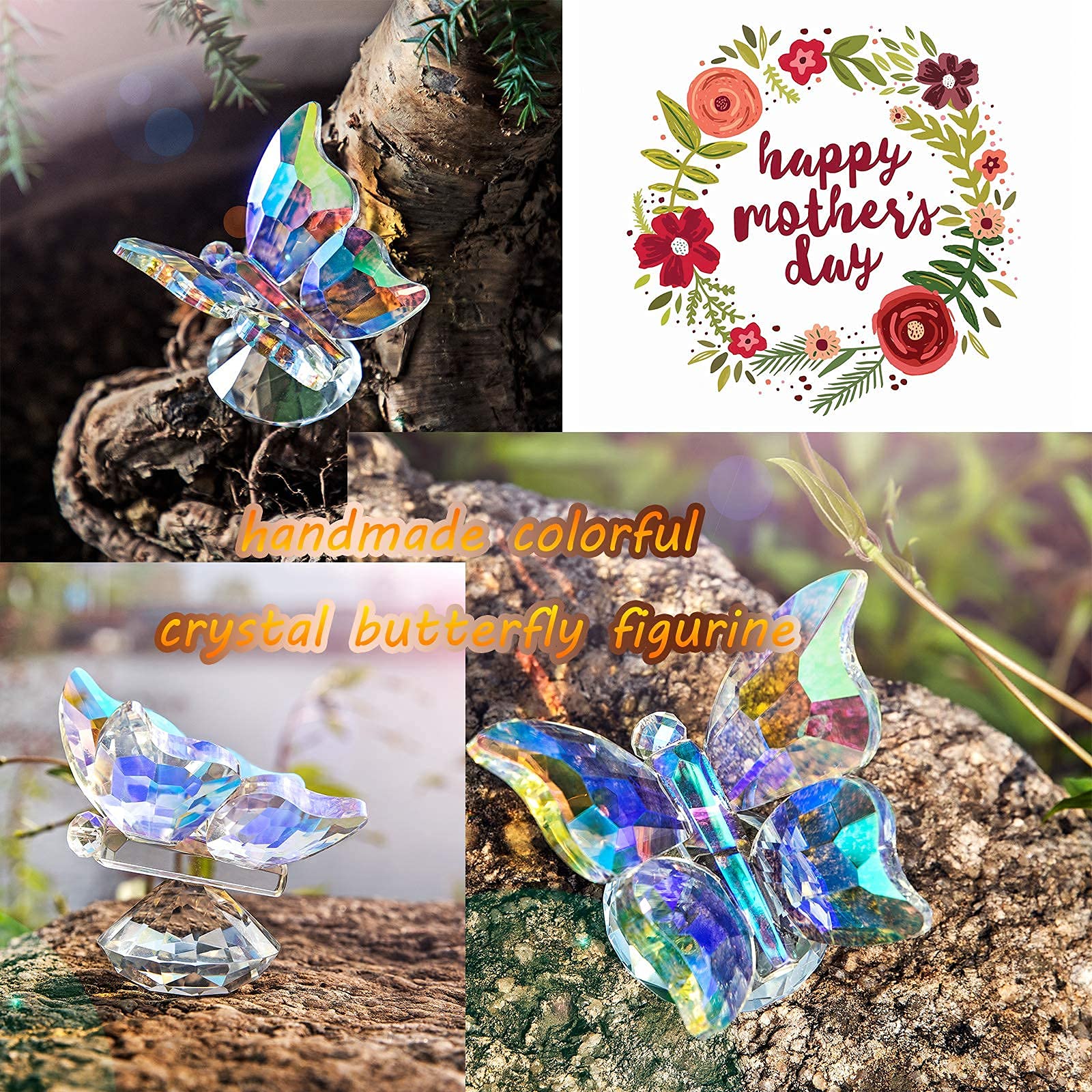 H&D HYALINE & DORA Crystal Cut Butterfly Animal Ornament Decoration for Office Table Home Bedroom