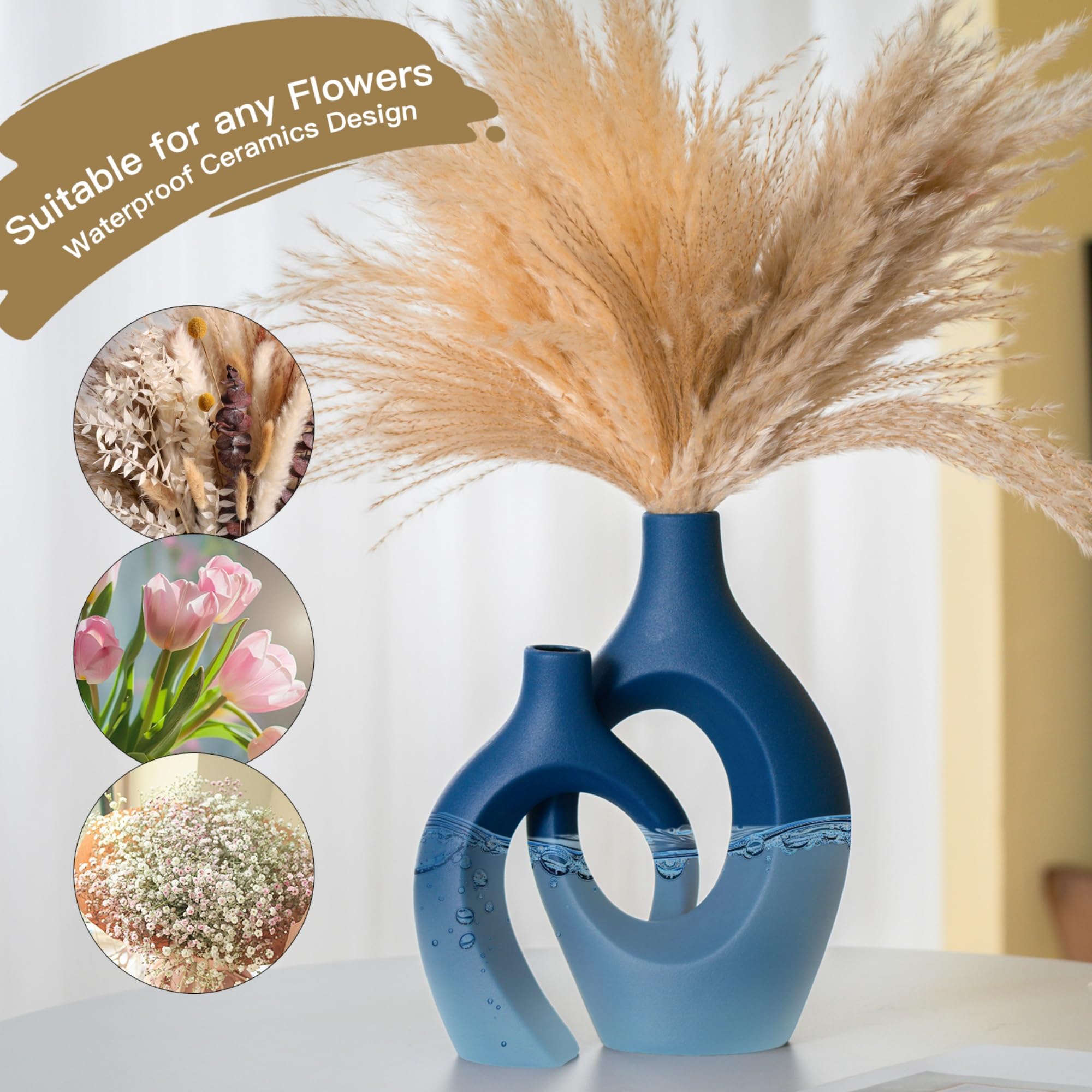 Lvases Snuggle Hollow Ceramic Vase Set of 2, Nordic Modern Boho ins Style Decorative Ceramic Aesthetic Flower Vase for Home Decor (Milky White W 6.3" X H 8.4")