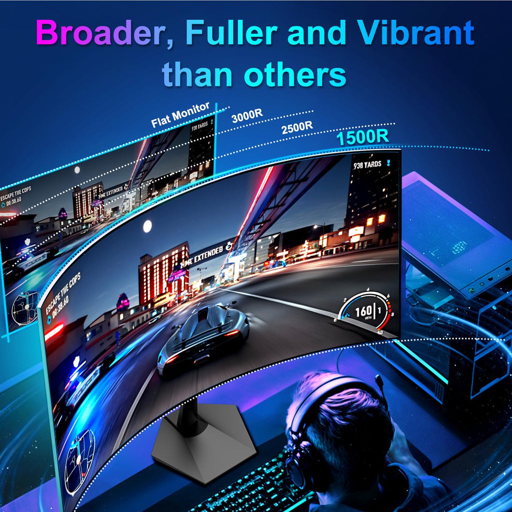 SANSUI 27 Inch Curved 240Hz Gaming Monitor FHD 1080P, 1500R Curve Computer Monitor, 130% sRGB, 4000:1 Contrast, HDR, FreeSync, MPRT 1Ms, Low Blue Light, HDMI DP Ports, Metal Stand, DP Cable Incl.