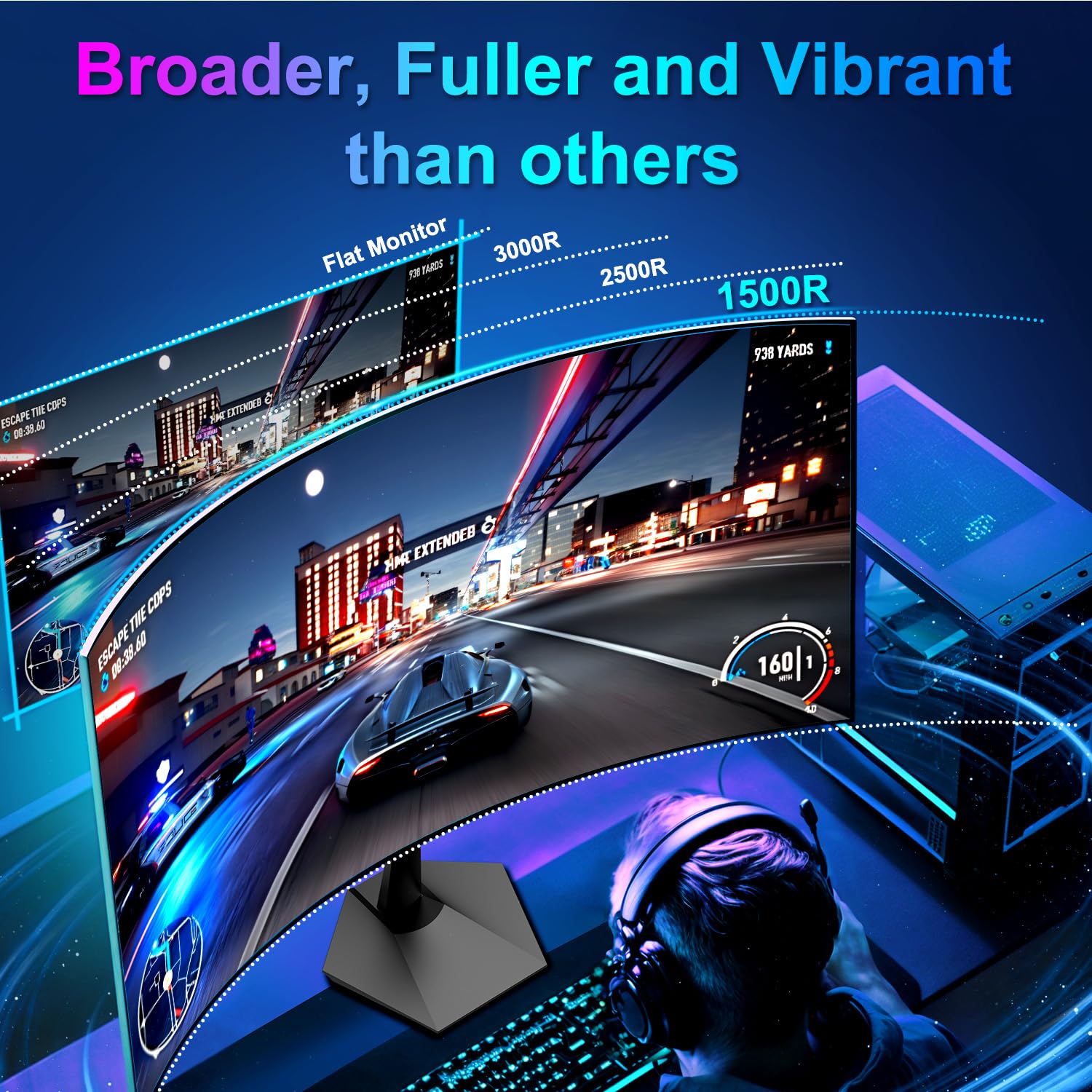 SANSUI 27 Inch Curved 240Hz Gaming Monitor FHD 1080P, 1500R Curve Computer Monitor, 130% sRGB, 4000:1 Contrast, HDR, FreeSync, MPRT 1Ms, Low Blue Light, HDMI DP Ports, Metal Stand, DP Cable Incl.