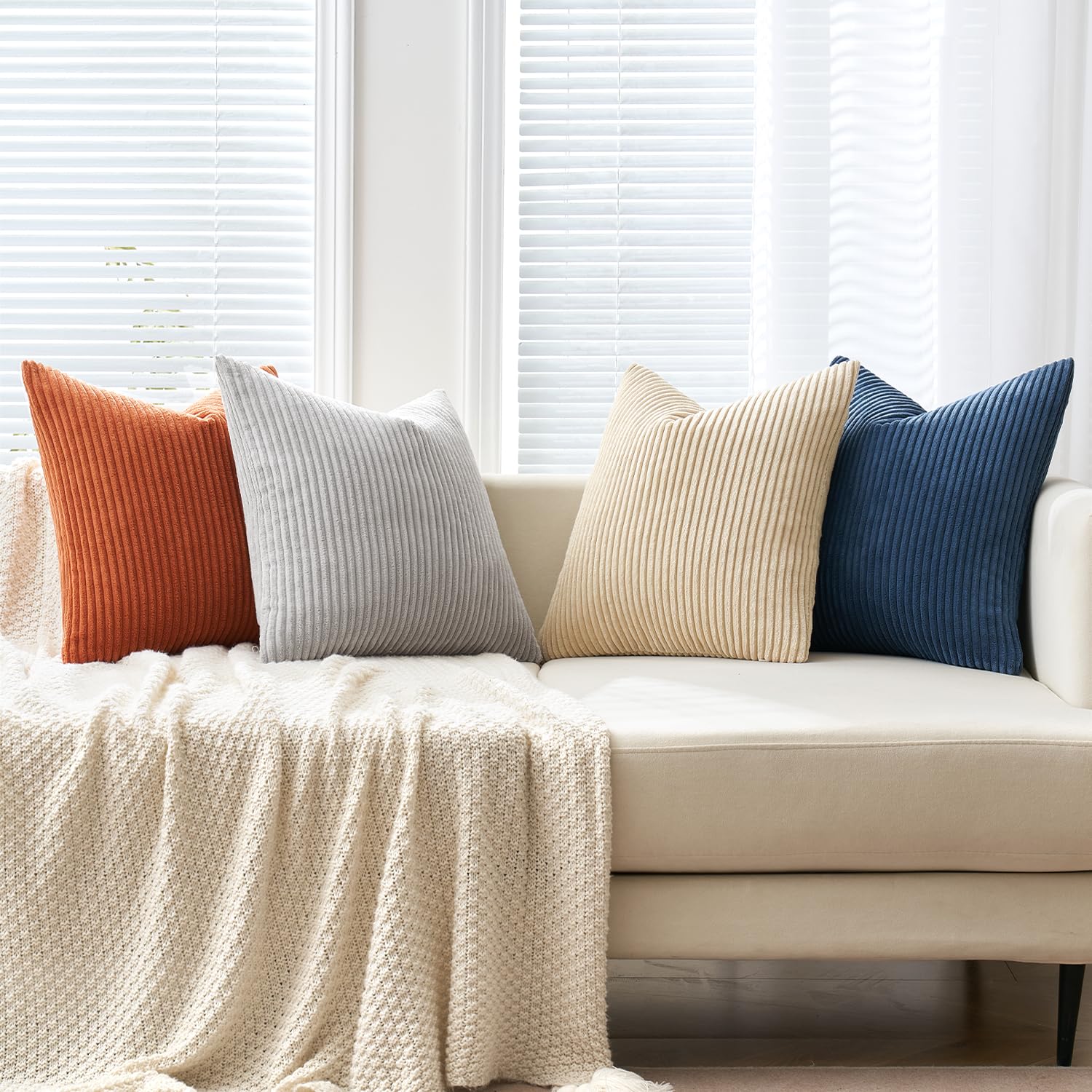 MIULEE Boho Farmhouse Sage Green Throw Pillow Covers 18x18 Inch Set of 4 Mordern Nordic Cushion Covers Soft Corduroy Spring Home Decor for Couch Bed Sofa Living Room Forest Green
