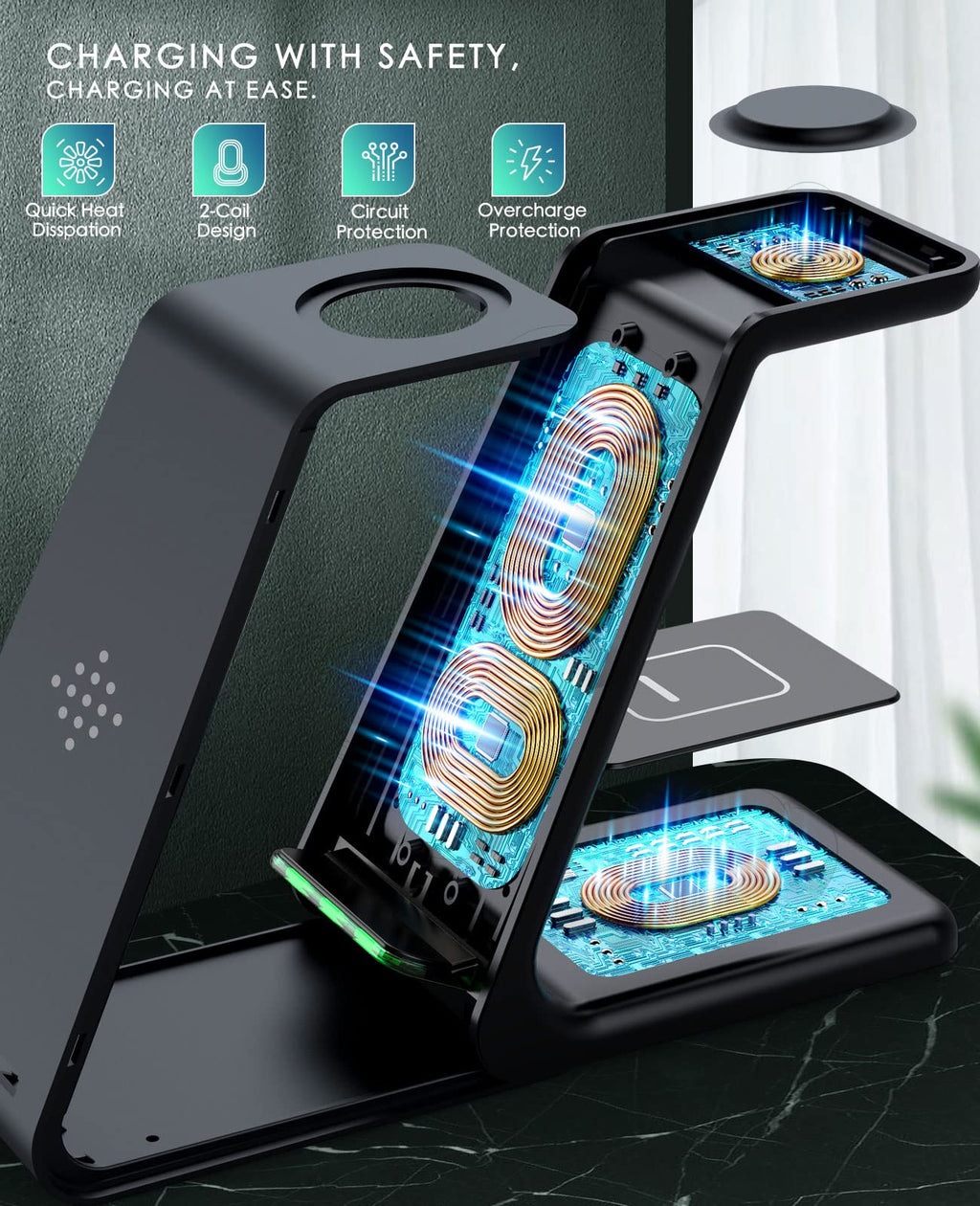 3 in 1 Wireless Charging Station, 2026 Upgraded Fast Desk Charger Station for iPhone 17 16 15 14 13 12 Pro Max Plus, Charger Stand for Apple Watch 11 10 9 8 7 6 5 4 3 2 Ultra SE, Airpods 4 3 2 Pro