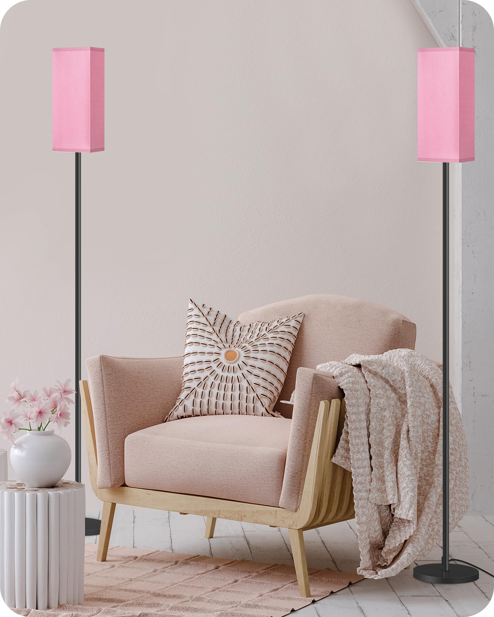 2 Pack Floor Lamp, Pole Lamp with Foot Switch, Modern Standing Lamp Lampshade, Minimalist Freestanding Lamp (Bulb Not Included), for Living Room, Bedroom Office, Black and Beige E07LDP205
