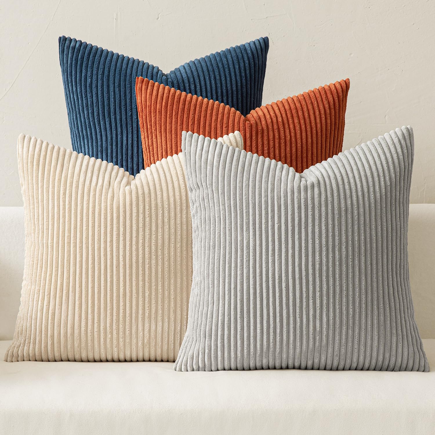 MIULEE Boho Farmhouse Sage Green Throw Pillow Covers 18x18 Inch Set of 4 Mordern Nordic Cushion Covers Soft Corduroy Spring Home Decor for Couch Bed Sofa Living Room Forest Green