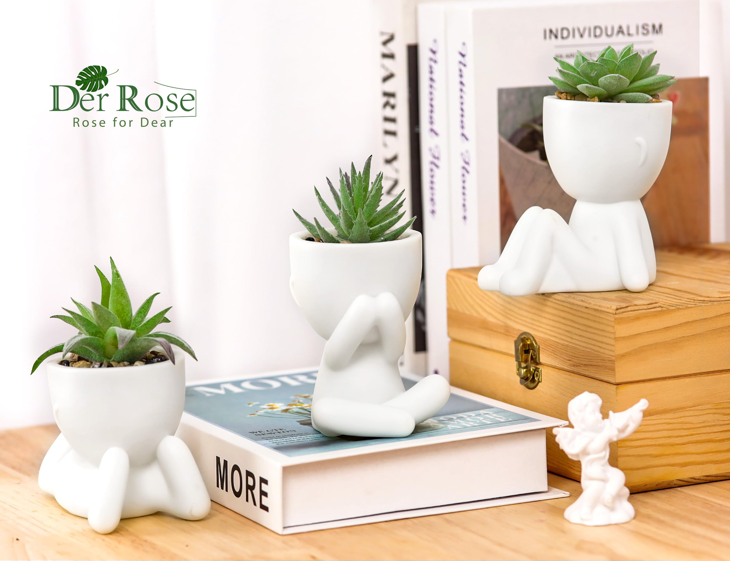 Der Rose 3pcs Fake Succulents Plants Artificial for Black Bathroom Bedroom Home Living Room Halloween Decor Aesthetic Indoor