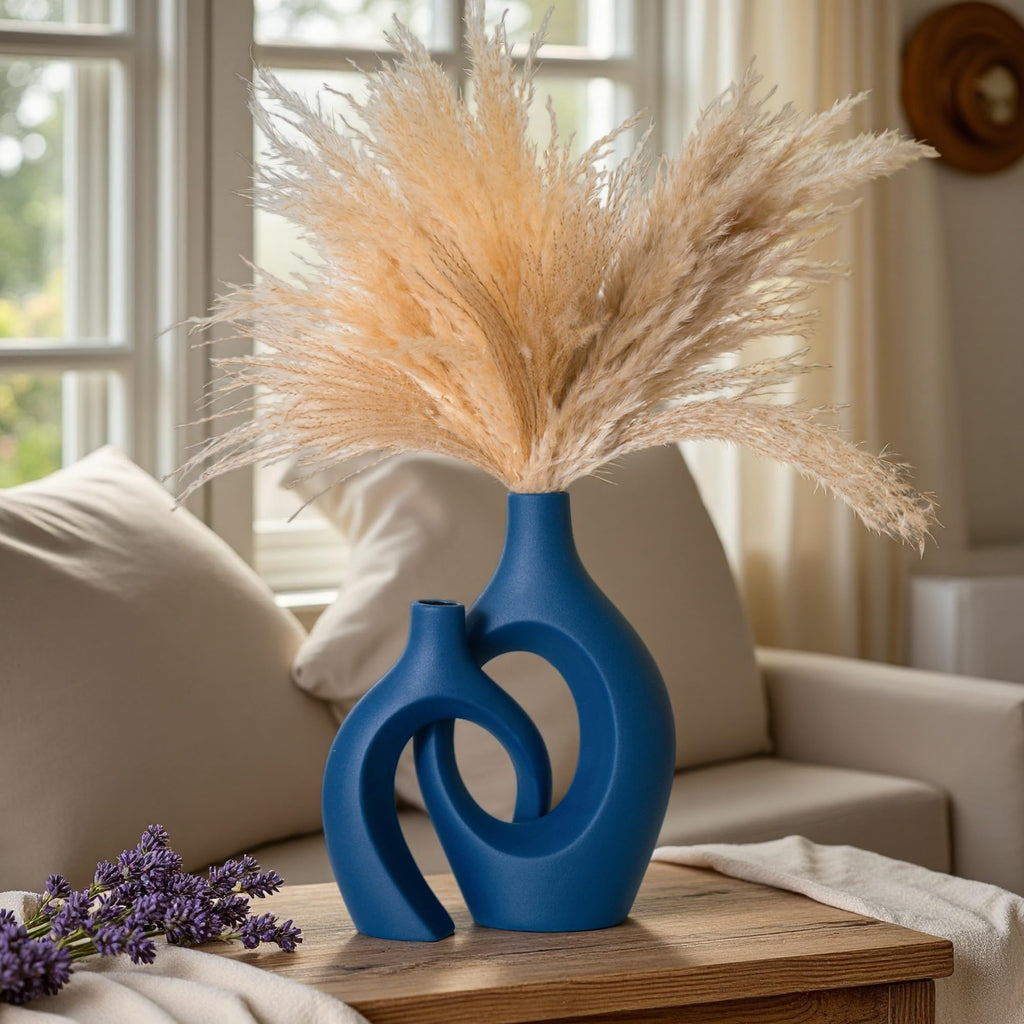 Lvases Snuggle Hollow Ceramic Vase Set of 2, Nordic Modern Boho ins Style Decorative Ceramic Aesthetic Flower Vase for Home Decor (Milky White W 6.3" X H 8.4")