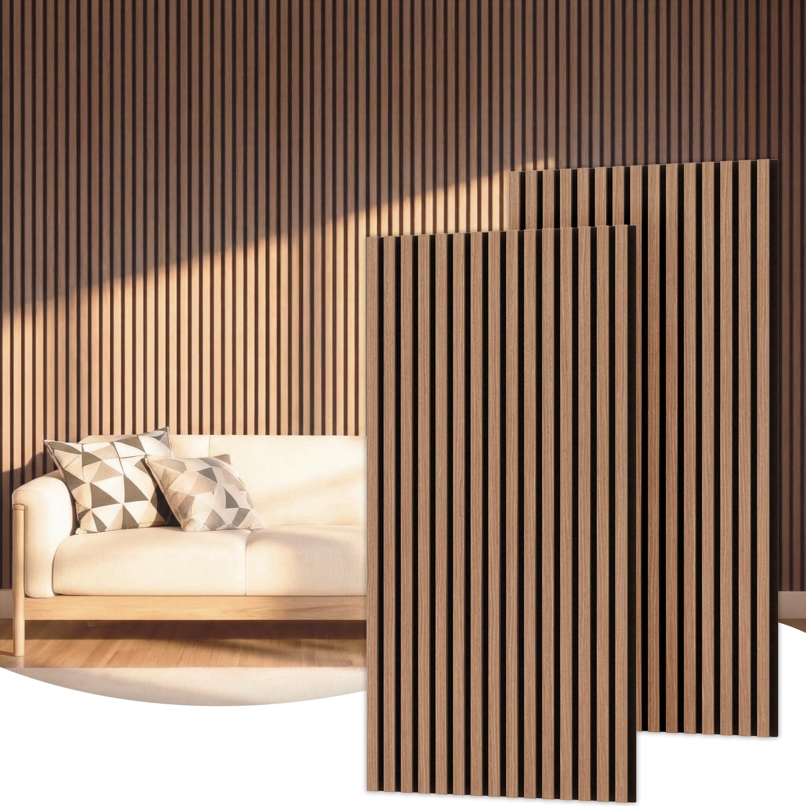 TONOR Wood Slatwall Panels, 4 Pack 47.2" x 23.6"/ 120 x60cm(31ft²) Acoustic Wall Panels, Wood Slat Acoustic Panels for Noise Cancelling and Decoration, Living Room, Bedroom, Office, Walnut