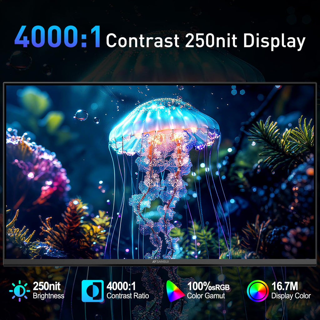 SANSUI 27 Inch Curved 240Hz Gaming Monitor FHD 1080P, 1500R Curve Computer Monitor, 130% sRGB, 4000:1 Contrast, HDR, FreeSync, MPRT 1Ms, Low Blue Light, HDMI DP Ports, Metal Stand, DP Cable Incl.