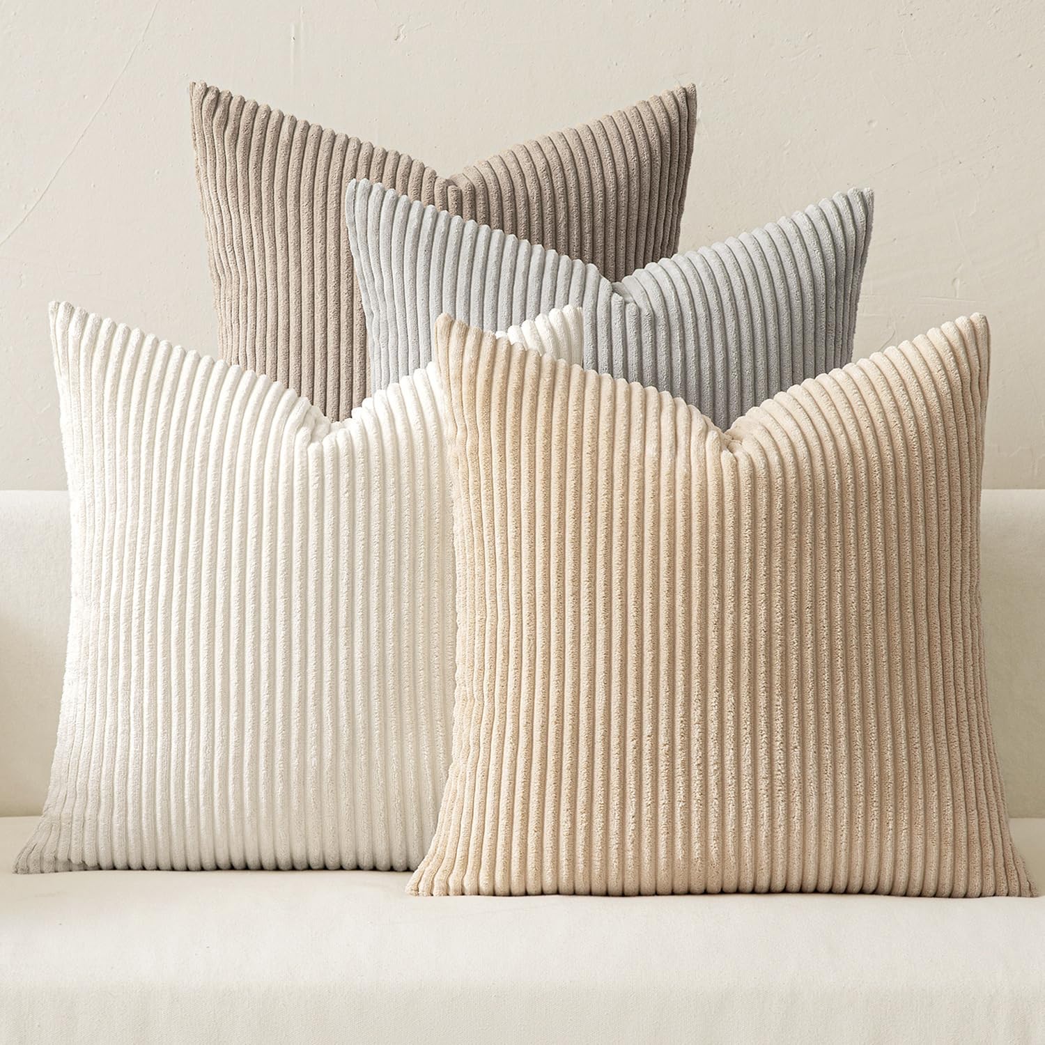 MIULEE Boho Farmhouse Sage Green Throw Pillow Covers 18x18 Inch Set of 4 Mordern Nordic Cushion Covers Soft Corduroy Spring Home Decor for Couch Bed Sofa Living Room Forest Green
