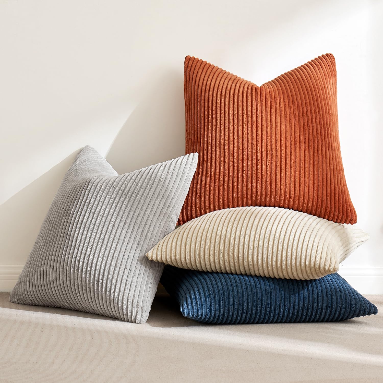 MIULEE Boho Farmhouse Sage Green Throw Pillow Covers 18x18 Inch Set of 4 Mordern Nordic Cushion Covers Soft Corduroy Spring Home Decor for Couch Bed Sofa Living Room Forest Green